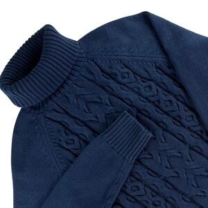 Tommy Hilfiger Cable Knit Turtleneck Sweater Men M Navy Blue Cotton Blend Preppy